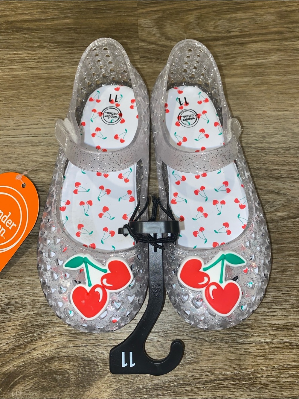 wonder nation Clear Glitter Jelly Mary Janes with Red Cherry Accent
